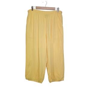 Flax Linen Wide Leg Cropped Butter Yellow Lagenlook Boho Coastal Grandma Pants